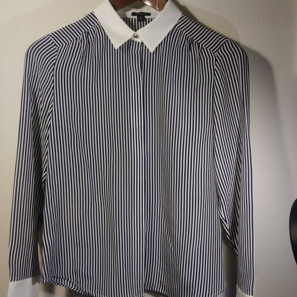 Ann Taylor Silk Stripe Women Long Sleeve Size 4P